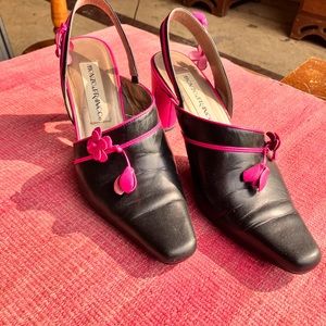 Black and pink heels with flower